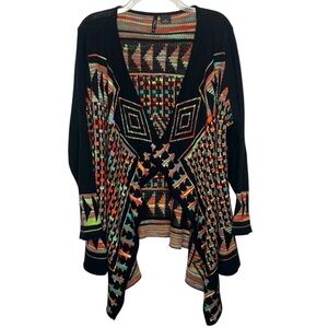 New Directions Woman Cardigan Open Front Handkerchief Drape Colorful Size 1X